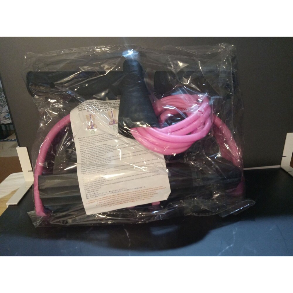 Pink Black. Resistance Band with Foot Pedals & Handles for Arms Legs Back